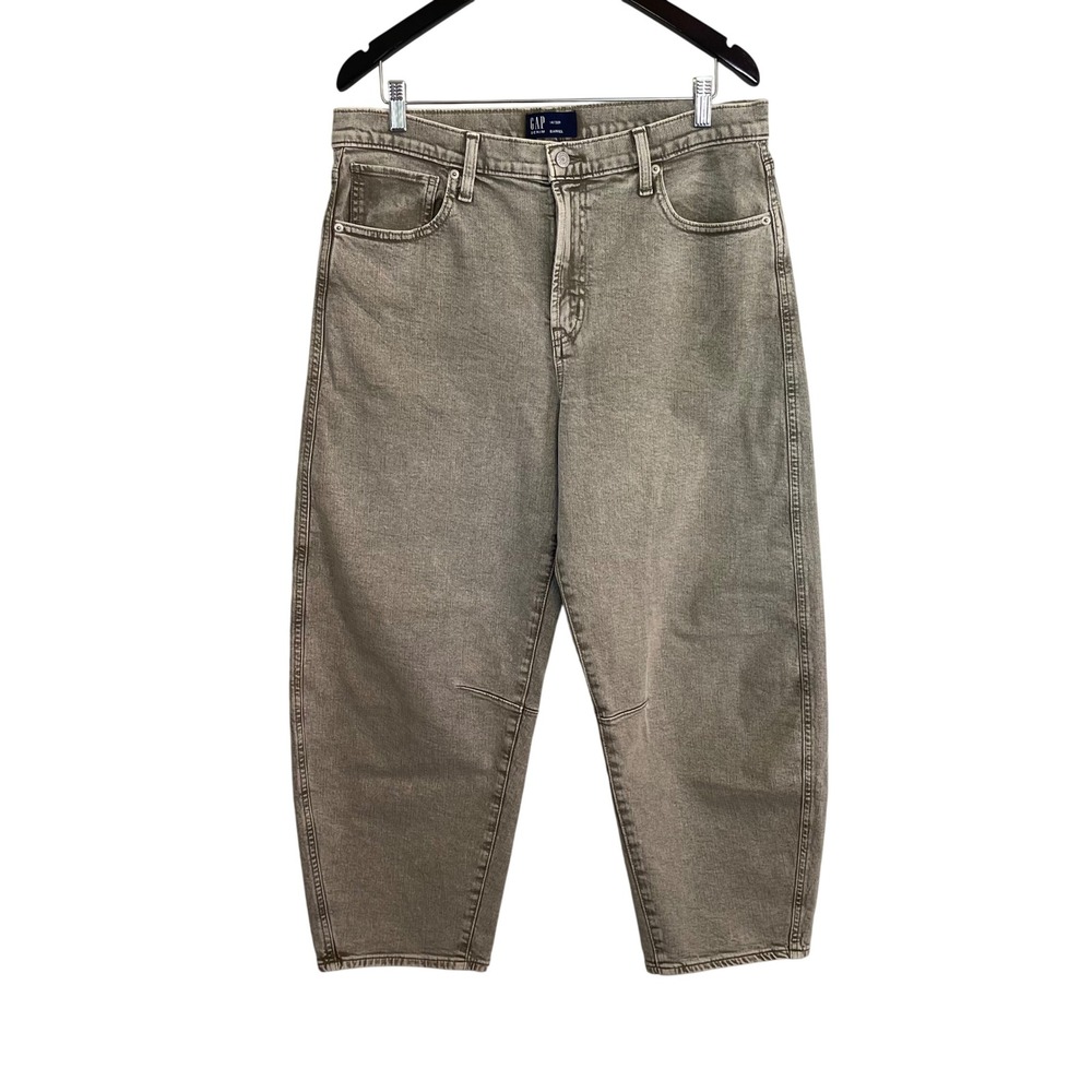 Gap‎ Denim Barrel High Rise Jeans Olive Tan Curved Leg Womens 14/32R Relaxed Fit
